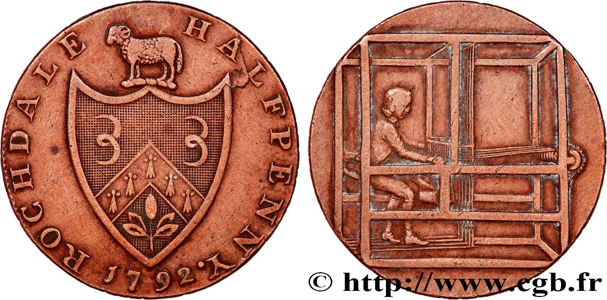 BRITISH TOKENS 1/2 Penny Rochdale (Lancashire)  1792  XF 