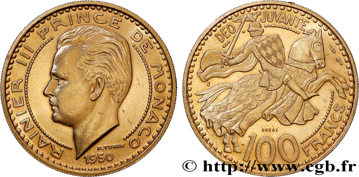 MONACO - PRINCIPALITY OF MONACO - RAINIER III Essai de 100 francs or 1950 Paris MS 