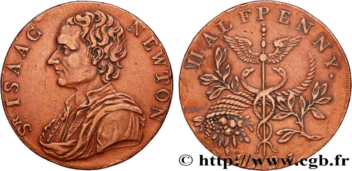 ROYAUME-UNI (TOKENS) 1/2 Penny Isaac Newton  1793  TTB 