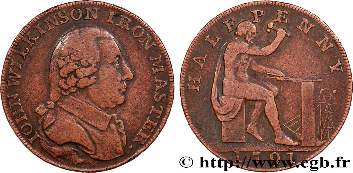 BRITISH TOKENS 1/2 Penny John Wilkinson (Warwickshire) maître de Forge 1791  VF 