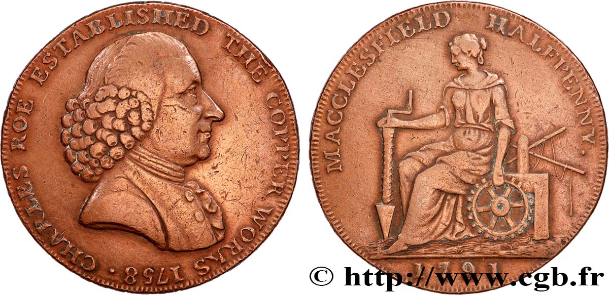 GETTONI BRITANICI 1/2 Penny Macclesfield (Cheshire) Charles Roe 1791  BB 