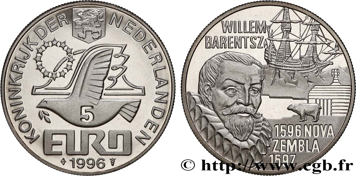 PAíSES BAJOS 5 Euro colombe de la paix / Willemm Barentsz 1996  Utrecht FDC 