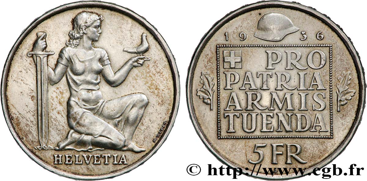 SUISSE 5 Francs fonds pour l’armement 1936 Berne TTB+ 