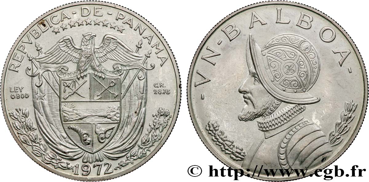 PANAMA 1 Balboa Proof Vasco Nunez de Balboa 1972 Franklin Mint fST 