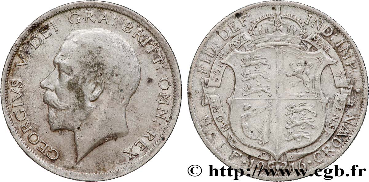 ROYAUME-UNI 1/2 Crown Georges V 1916 Londres TTB 