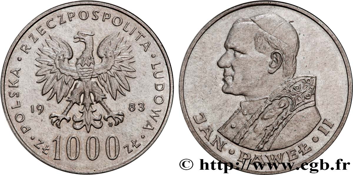 POLAND 1000 Zlotych visite du pape Jean-Paul II 1983 Varsovie MS 