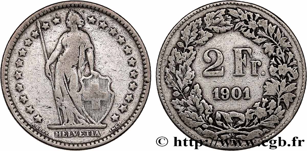 SCHWEIZ 2 Francs Helvetia 1901 Berne - B S 