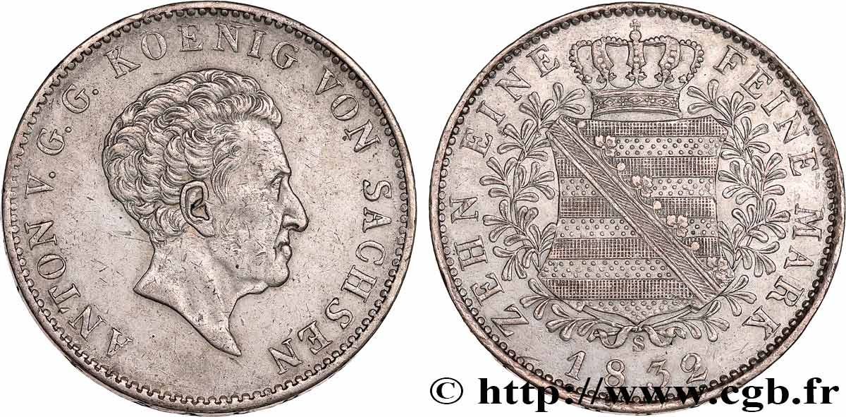 GERMANY - KINGDOM OF SAXONY - ANTHONY Thaler 1832 Dresde XF 