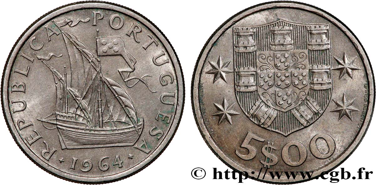 PORTOGALLO 5 Escudos 1964  SPL 