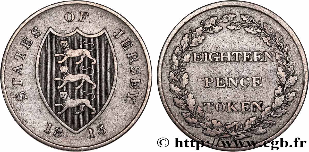 JERSEY 18 Pence Token 1813  SS 