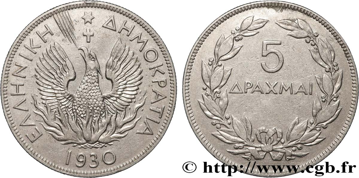 GRECIA 5 Drachmes Phénix 1930  SPL 