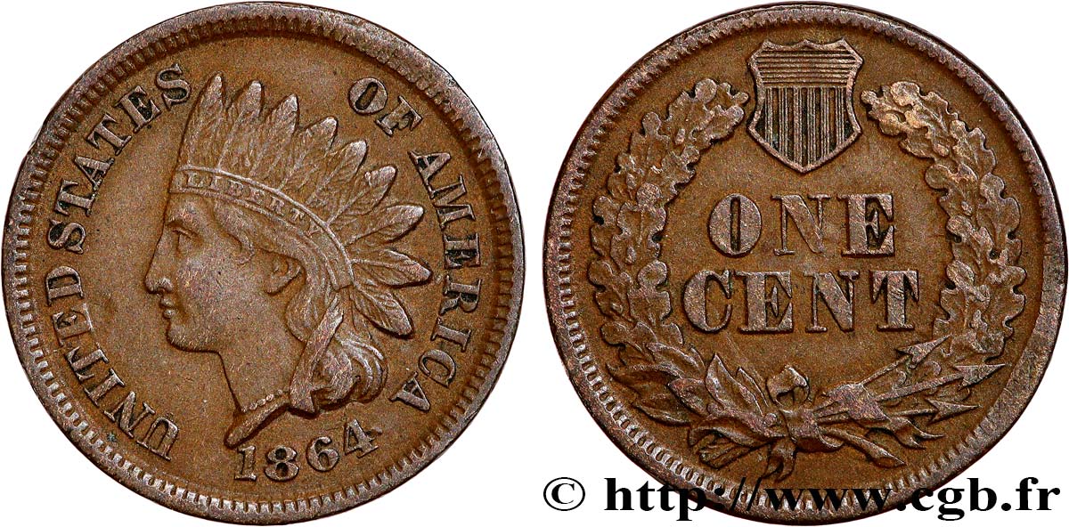 ÉTATS-UNIS D AMÉRIQUE 1 Cent tête d’indien, 2e type 1864  TTB 