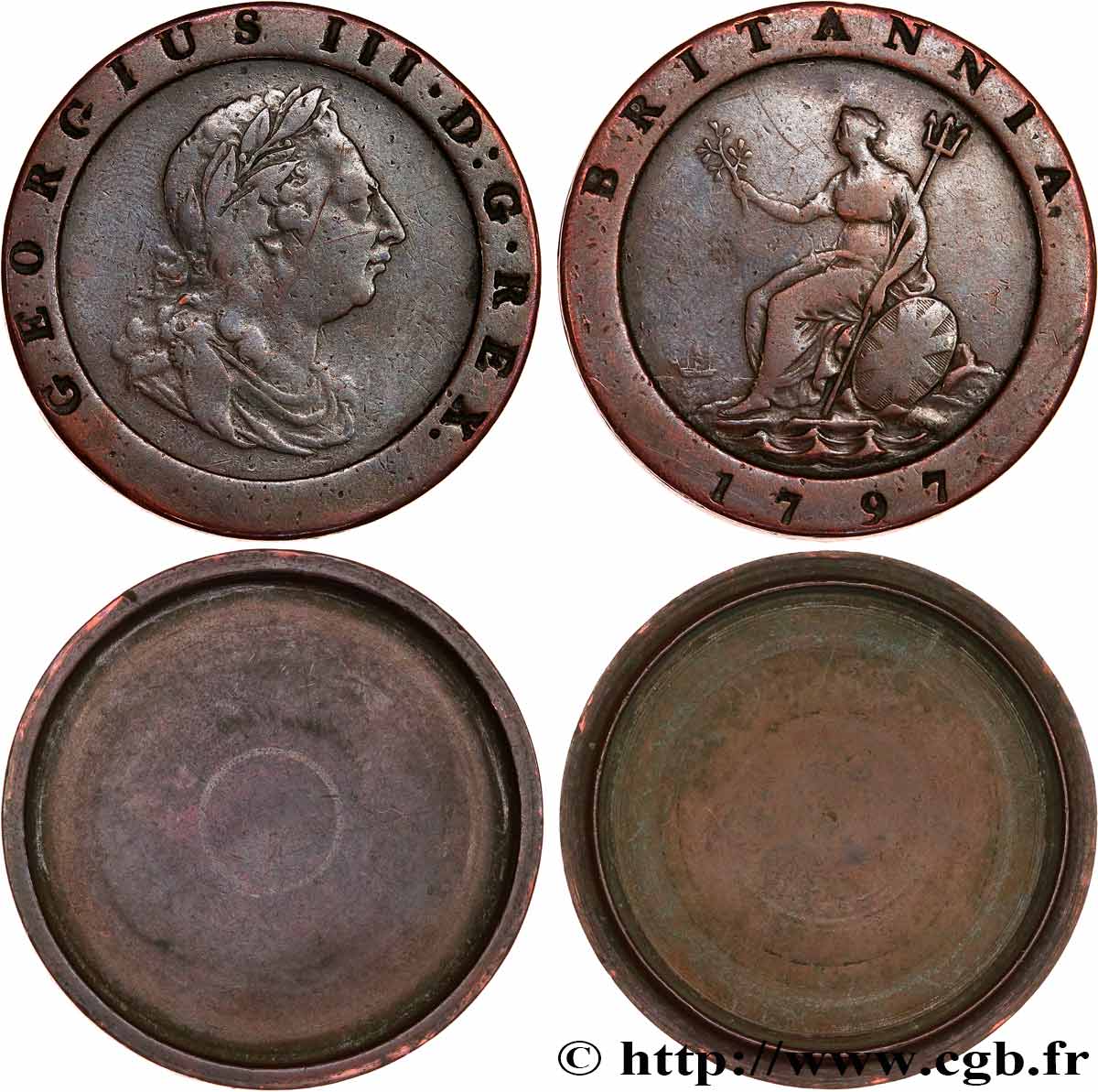 GROSSBRITANIEN - GEORG III. Boîte de forçat réalisée à partir d’une monnaie de 2 Pence 1797 Soho fSS 