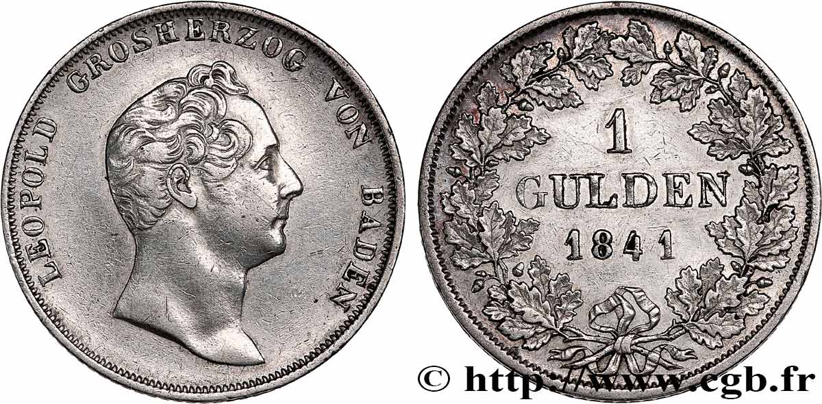 ALEMANIA - BADEN 1 Gulden Léopold Grand-Duc de Bade 1841 Karlsruhe MBC 