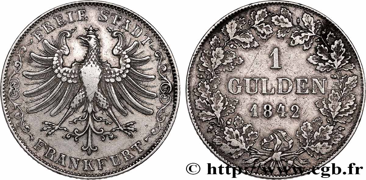 GERMANY - FRANKFURT FREE CITY 1 Gulden 1842 Francfort XF 