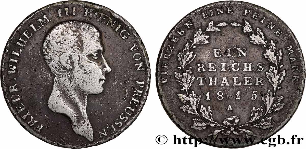 ALEMANIA - PRUSIA 1 Thaler Frédéric-Guillaume III 1815 Berlin BC 