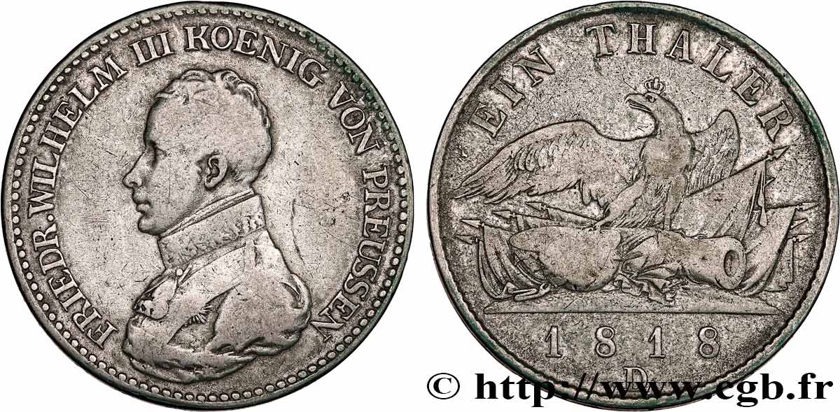 ALEMANIA - PRUSIA 1 Thaler Frédéric-Guillaume III  1818 Berlin BC+ 