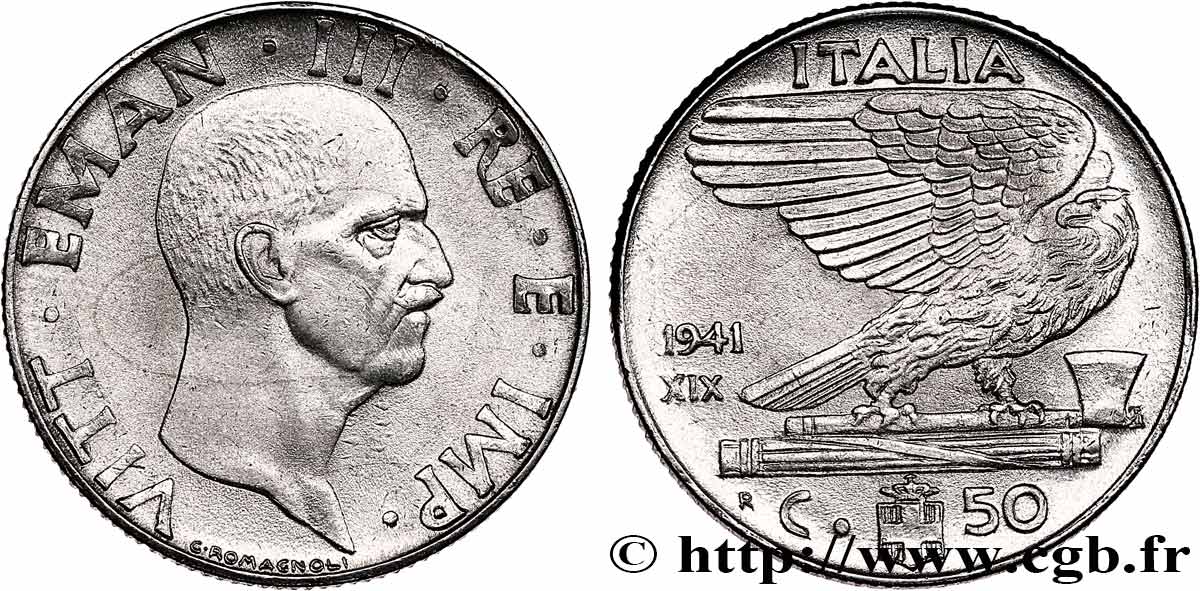 ITALIE 50 Centesimi Victor Emmanuel III an XIX 1941 Rome - R SUP 
