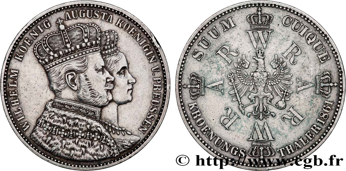 ALEMANIA - PRUSIA 1 Thaler couronnement de Guillaume Ier et Augusta 1861 Berlin MBC 