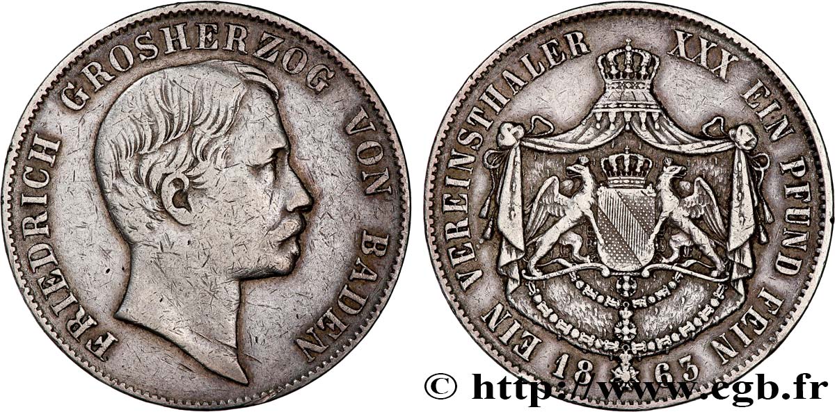 ALLEMAGNE - BADE Thaler Frédéric Ier 1863  TB+ 