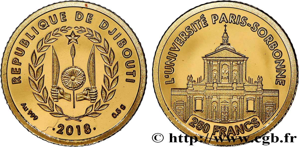 DJIBOUTI 250 Francs Proof Paris Sorbonne 2018  FDC 