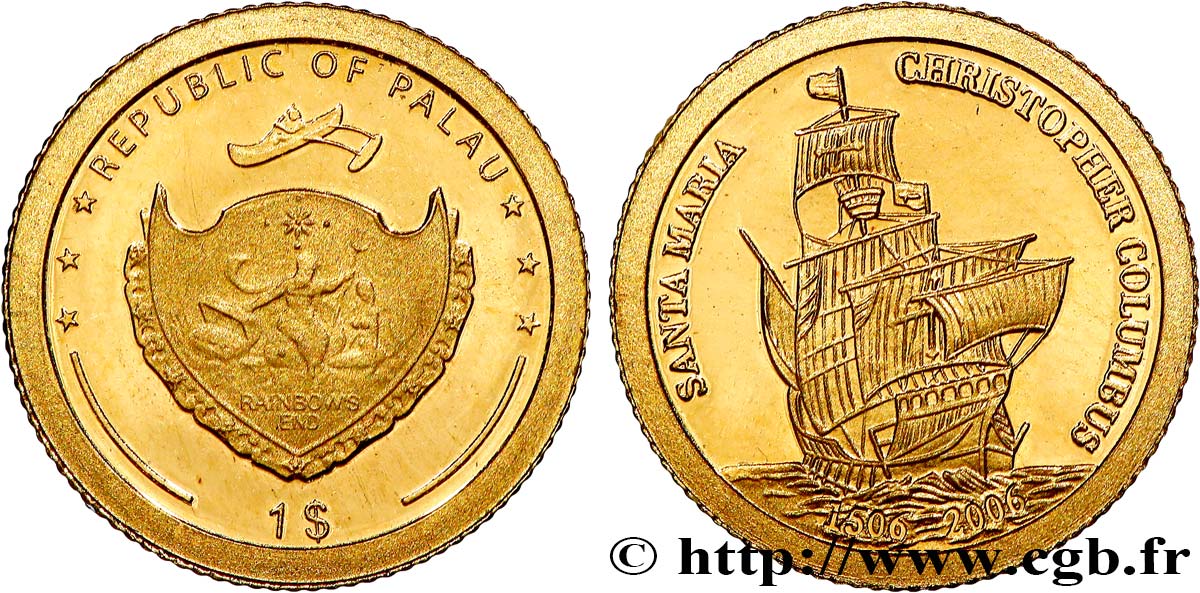 PALAU 1 Dollar Proof Santa Maria (2006)  FDC 