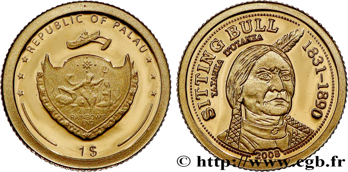 PALAU 1 Dollar Proof Sitting Bull 2008  FDC 