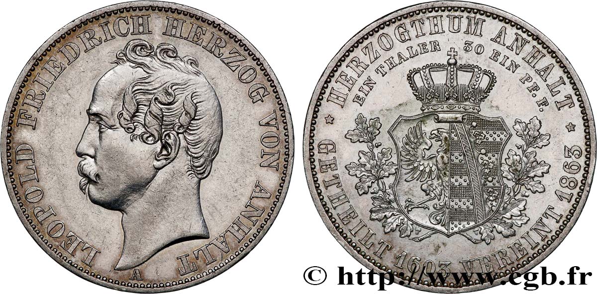 ALEMANIA - ANHALT Thaler Léopold IV Frédéric duc de Anhalt 1863  MBC+ 
