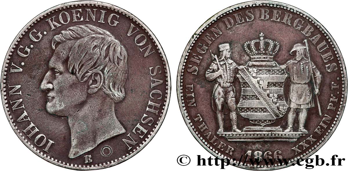 ALLEMAGNE - SAXE 1 Thaler Jean 1866 Dresde  TB+ 