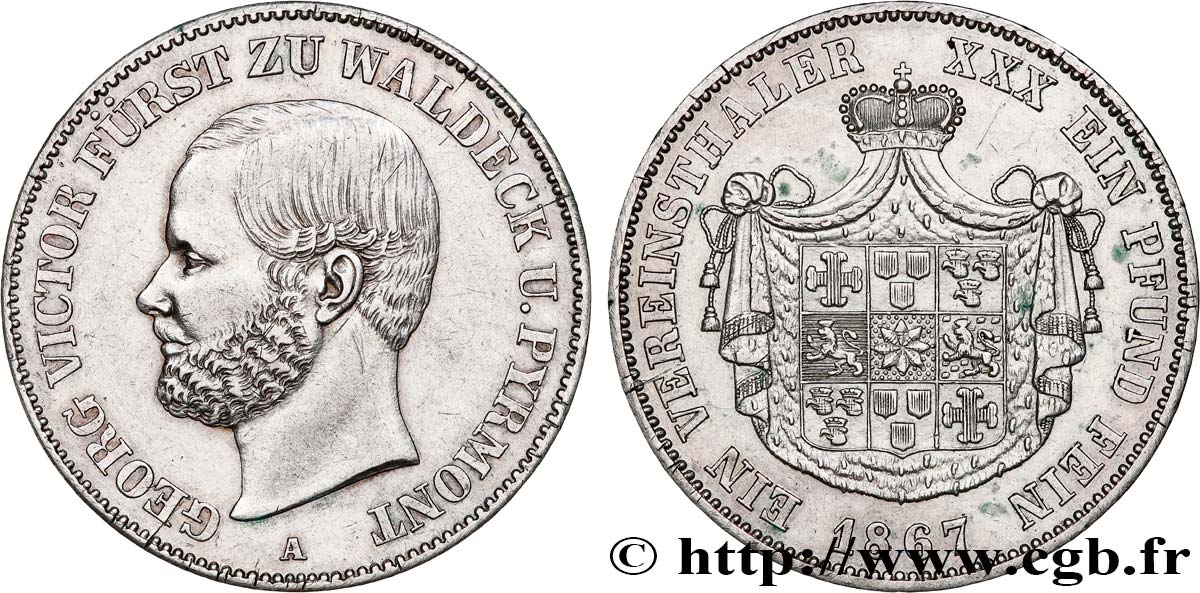 ALLEMAGNE - WALDECK-PYRMONT 1 Thaler George Victor 1867 Berlin TTB+ 