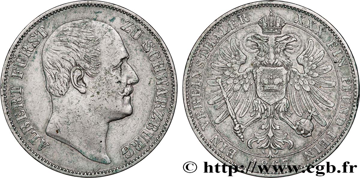 GERMANY - SCHWARZBURG-RUDOLSTADT Thaler Albert 1867 Berlin XF 