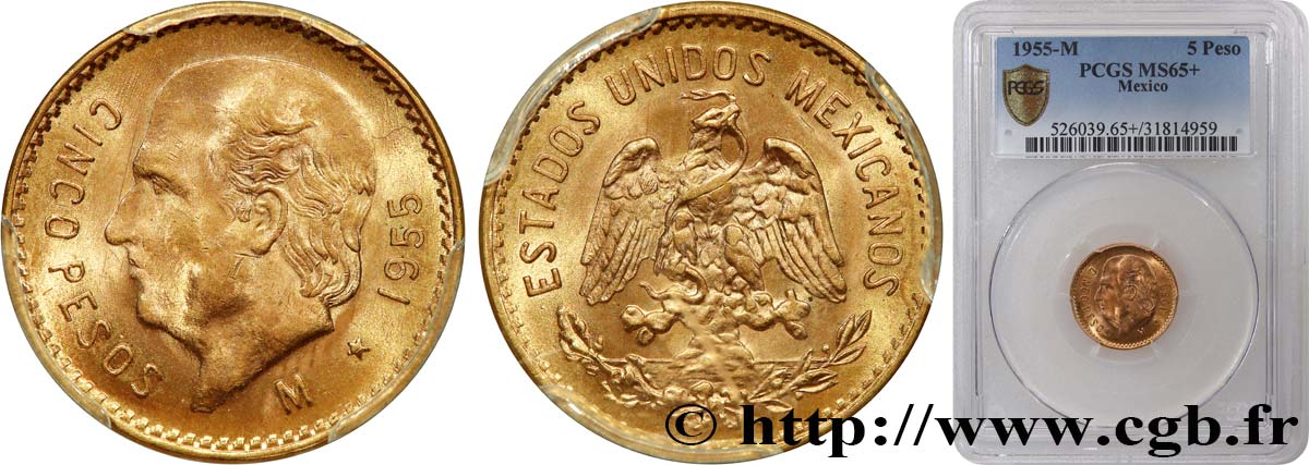 MEXICO 5 Pesos Miguel Hidalgo y Costilla 1955 Mexico MS65 PCGS