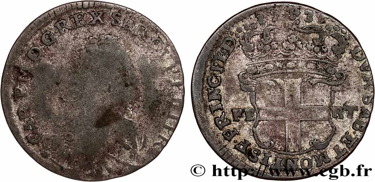 DUCHY OF SAVOY - CHARLES-EMMANUEL III 5 sols, 1er type (5 soldi) 1735 Turin VG/VF 