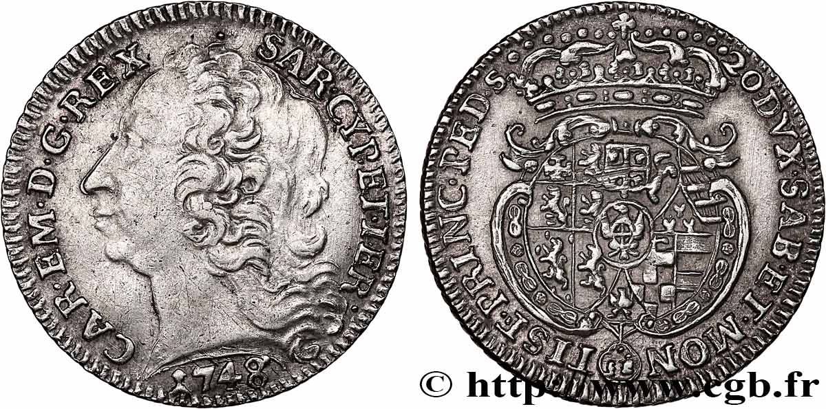 DUCHY OF SAVOY - CHARLES-EMMANUEL III Lire (lira) du 3e type 1748 Turin MBC 