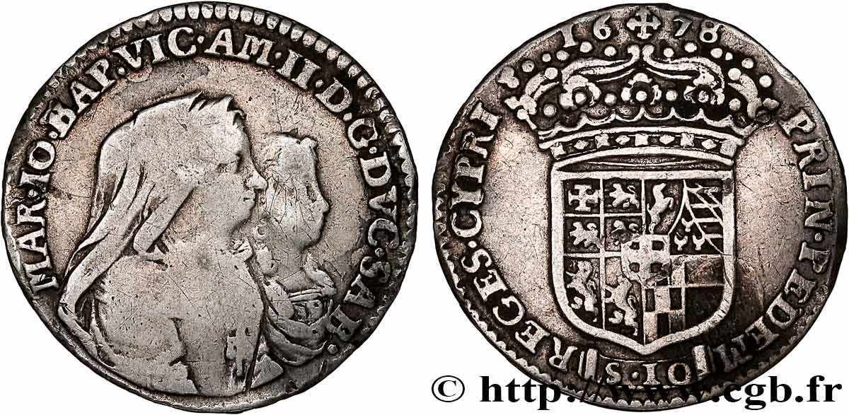 SAVOY - DUCHY OF SAVOY - VICTOR-AMADEUS II Demi-Lire (mezza lira) 1678 Turin VF/VF 