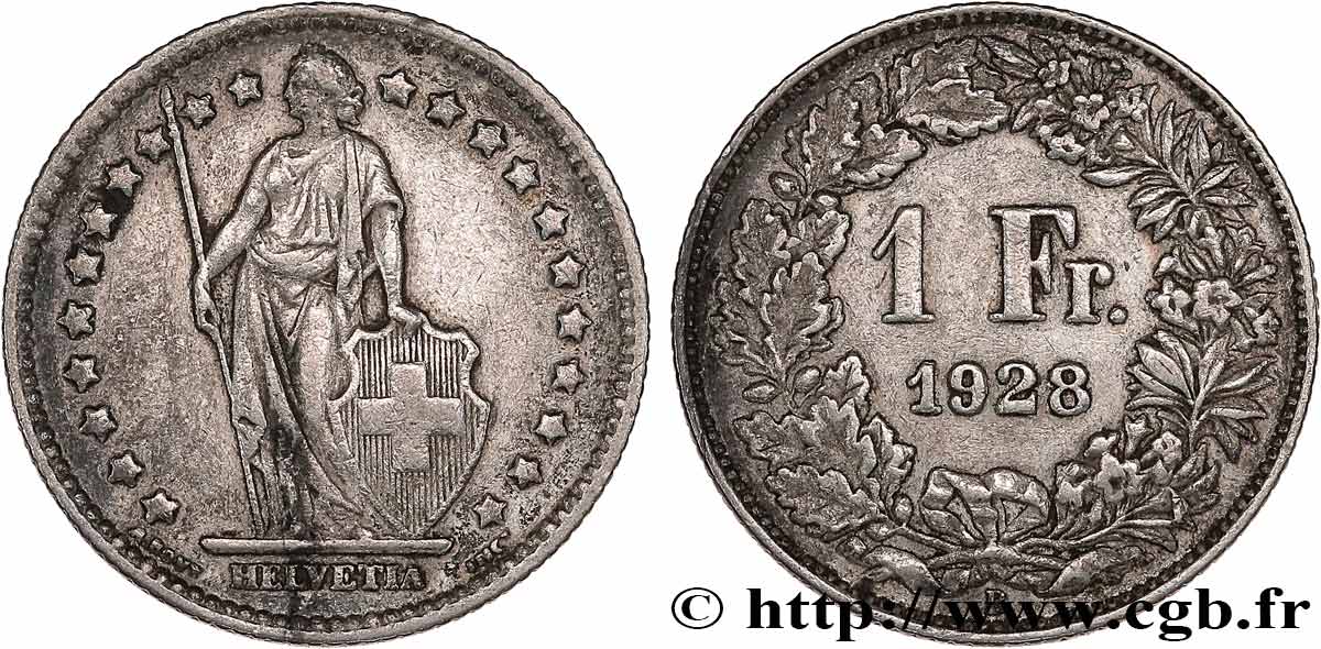 SWITZERLAND 1 Franc Helvetia 1928 Berne XF 