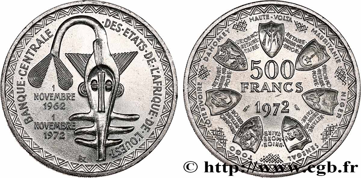 ESTADOS DE ÁFRICA DEL OESTE 500 Francs BCEAO 1972 Paris SC 