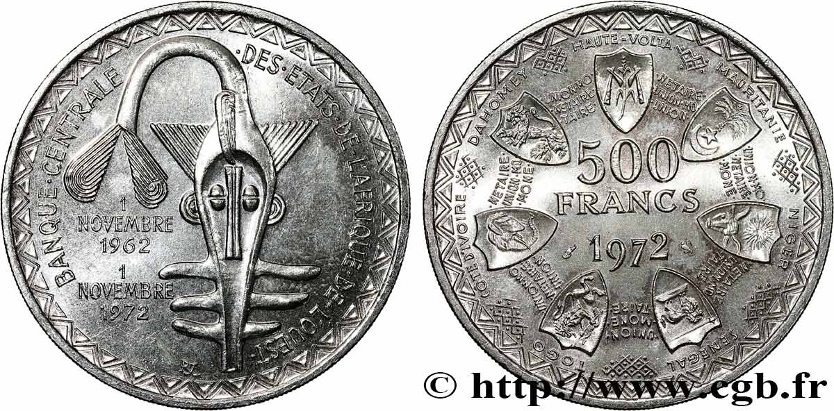 ÉTATS DE L AFRIQUE DE L OUEST (BCEAO) 500 Francs BCEAO 1972 Paris SPL 