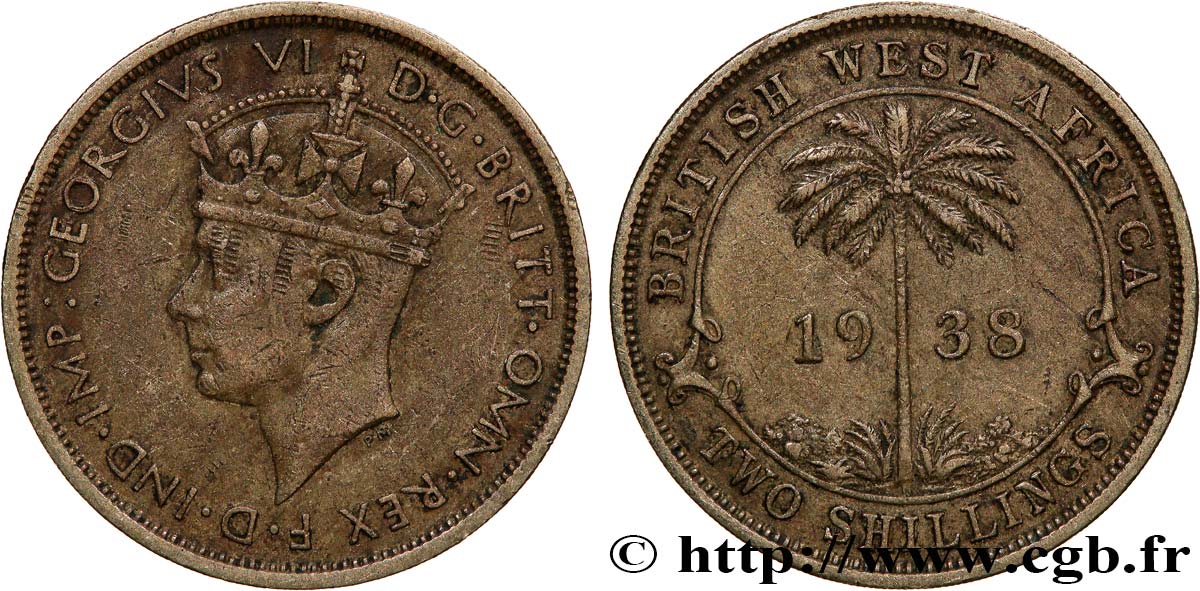 AFRIQUE OCCIDENTALE BRITANNIQUE 2 Shillings Georges VI 1938 Heaton TTB 