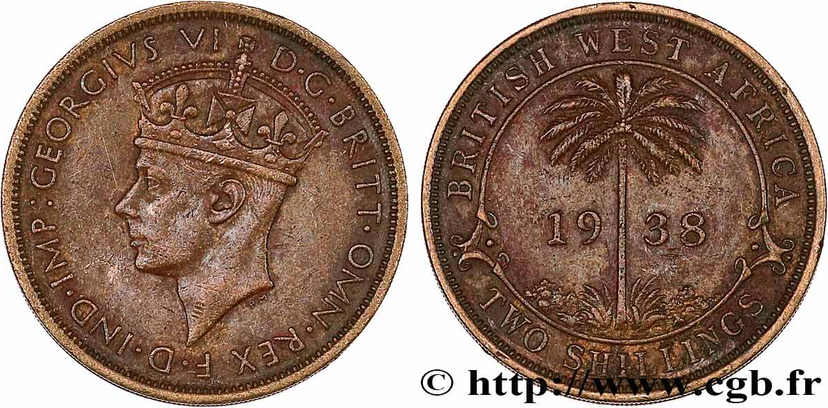 AFRIQUE OCCIDENTALE BRITANNIQUE 2 Shillings Georges VI 1938 Heaton TTB 