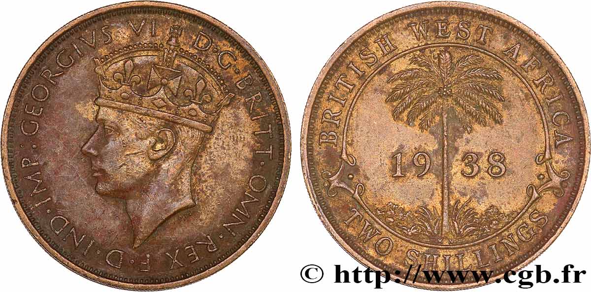 ÁFRICA OCCIDENTAL BRITÁNICA 2 Shillings Georges VI 1938 Kings Norton - KN MBC 