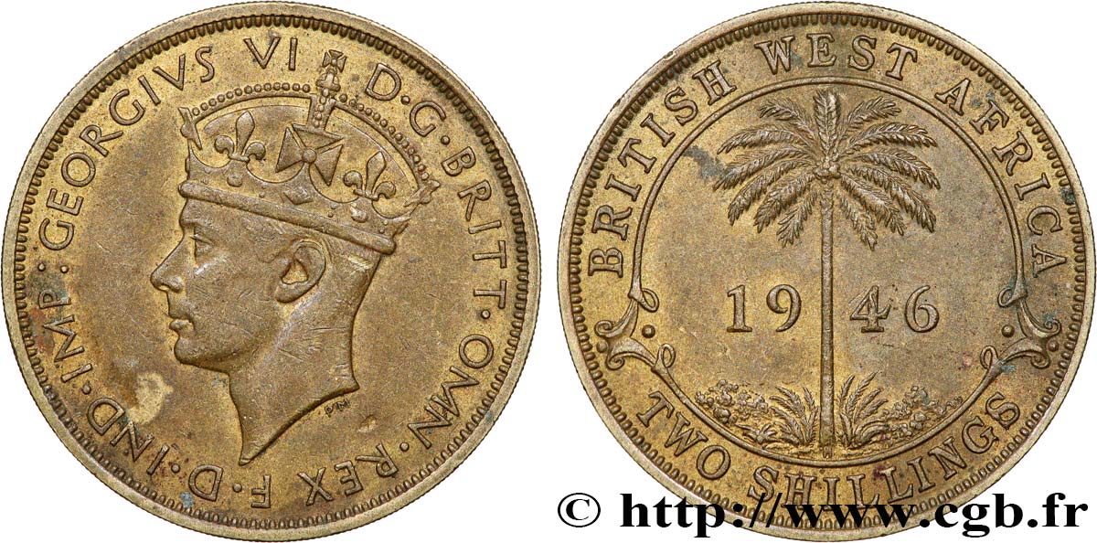 BRITISH WEST AFRICA 2 Shillings Georges VI 1946 Heaton XF 