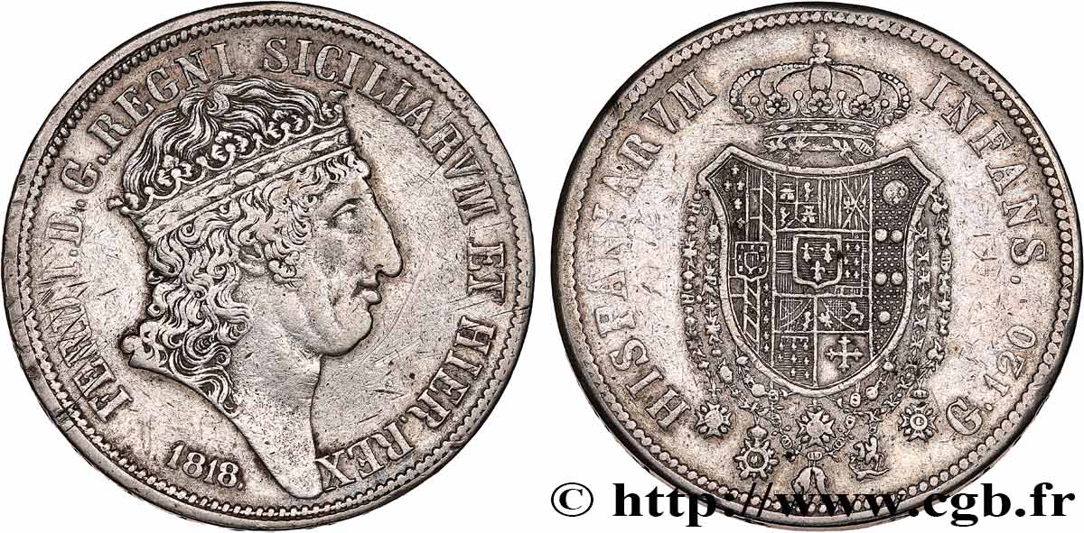 ITALY - KINGDOM OF TWO SICILIES 120 Grana Ferdinand Ier 1818 Naples VF 
