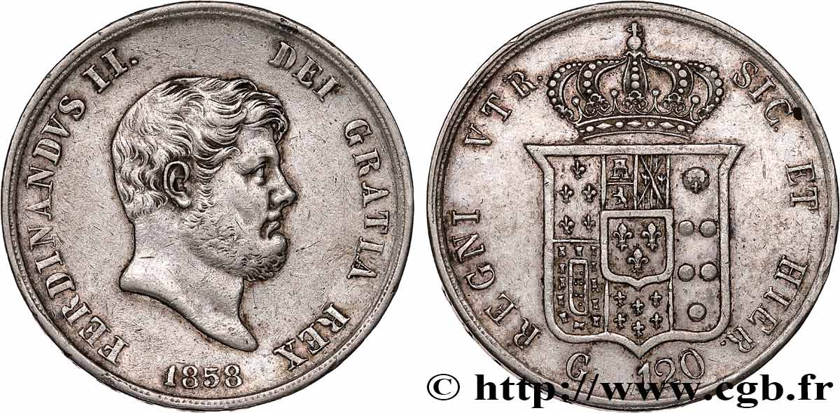 ITALY - KINGDOM OF TWO SICILIES 120 Grana Ferdinand II 1858 Naples XF 