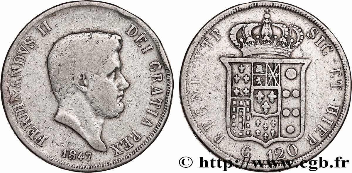 ITALIE - ROYAUME DES DEUX-SICILES 120 Grana Ferdinand II 1847 Naples TB 