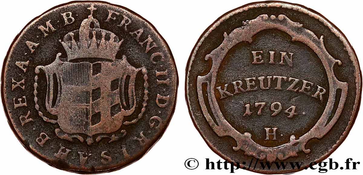 GERMANY - FURTHER AUSTRIA 1 Kreuzer Vorderoesterreich, légende au nom de François II d’Autriche 1794 Günzburg - H VF 