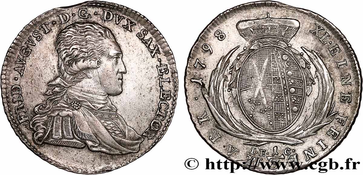 GERMANY - ELECTORATE OF SAXONY - FREDERICK-AUGUSTUS III 1/3 Thaler  1798  XF 