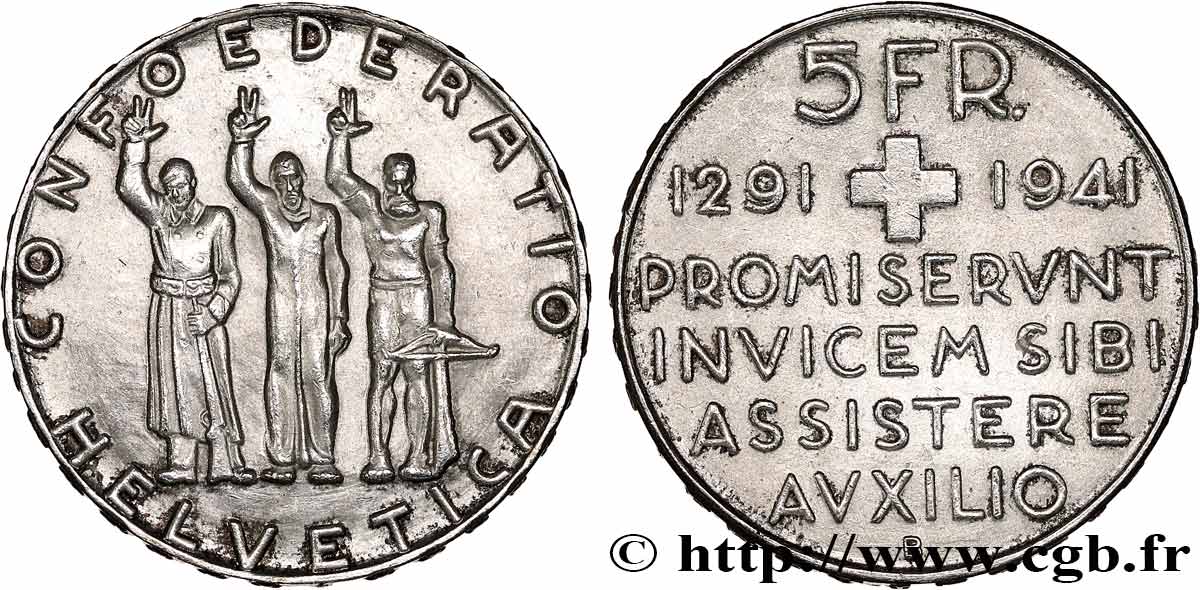 SCHWEIZ 5 Francs 650e anniversaire de la confédération 1941 Berne VZ 