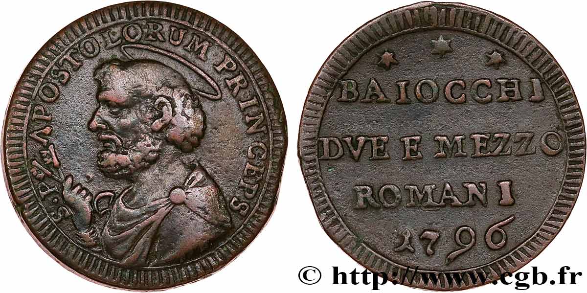 VATICAN ET ÉTATS PONTIFICAUX 2 1/2 Baiocchi St Pierre 1796 Rome TTB 