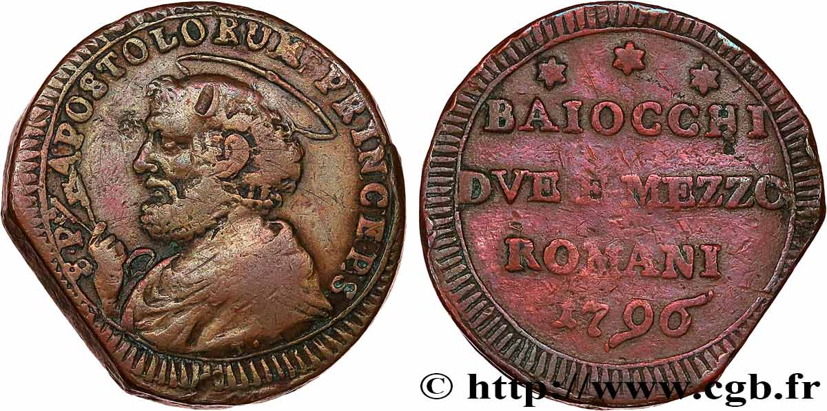 VATICANO Y ESTADOS PONTIFICIOS 2 1/2 Baiocchi St Pierre 1796 Rome BC+ 